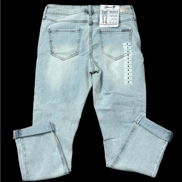 Women's Seven7 4 Small Jean Crop Destroyed Jeans Blue Stretch Rolled Hem NWT - Picture 5 of 13